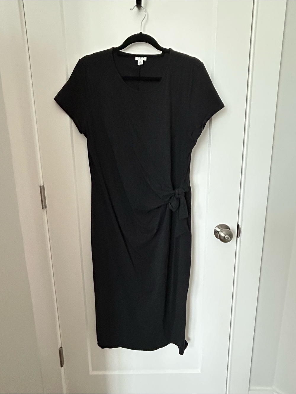 J. Crew Black Short-Sleeve Midi Dress with Side Tie